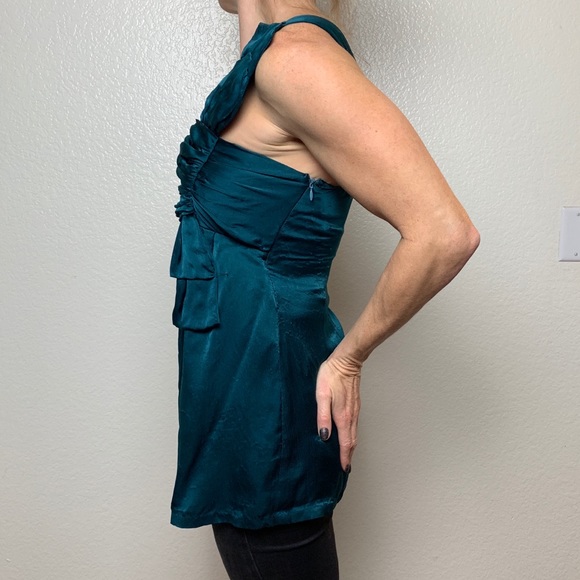 Silk charmeuse asymmetrical bow shoulder top - Picture 3 of 7